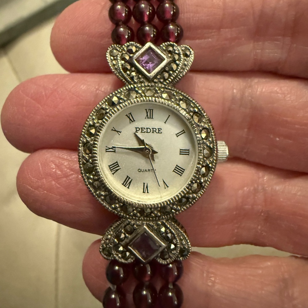 Pedre Sterling Garnet/Marcasite/Amethyst Watch